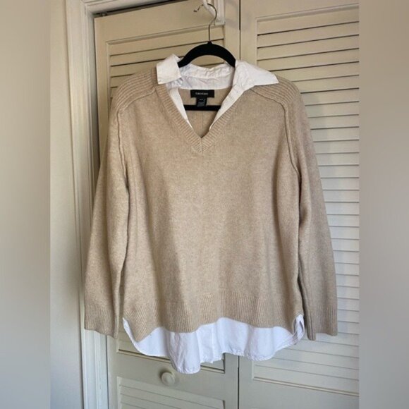 Karen Kane Beige & White Shirttail Sweater Size XLP Cotton & Synthetic Blend - Picture 1 of 2